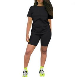 Gym Clothing 2021 Fashion Women Summer Yoga Suit 2PCS Female Candy Colour Short Sleeve Top Shorts Outfits Fitness Running Sports Sets1