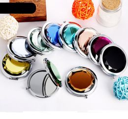 Promotion Custom Crystal Surface Mirrors Portable Pocket Mini Cosmetic Mirror Women Round Makeup Clamshell Mirrors Gift SN1733