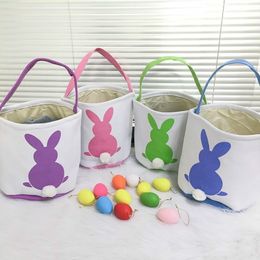 DHL Shipping Easter Egg Storage Basket Canvas Bunny Ear Bucket Creative Easter Gift Bag With Rabbit Tail Decoration 8 Styles