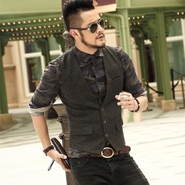 men casual sleeveless jacket coat mens formal waistcoats dress slim Three button Woollen British suit vest M87 Y201026