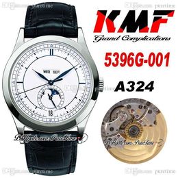 KMF 5396G-011 Grand Complications A324 Automatic Mens Watch Steel Case White Blue Dial Stick Markers Moon Phase Black Leather Strap Watches Super Edition Puretime C3