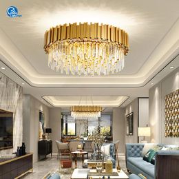 Chandeliers Modern Design Gold/Black Luxury Crystal LED Pendant /Ceiling Light For Living Room El Hall Decor Hanging Lamp