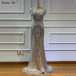 Dubai Grey Full Diamond Sexy Evening Dresses 2020 Cap Sleeve Luxury Mermaid Formal Dress Serene Hill LJ201119