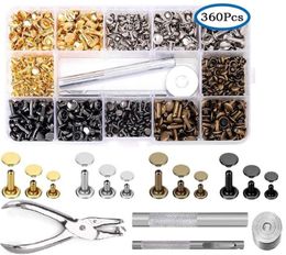 Leather Rivets Kit,360 Sets Double Cap Brass Rivets Leather Studs with Setting Tools for Leather Repair & Crafts