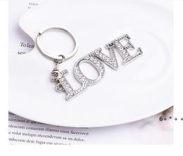 Party Favor Romantic Diamond Letter KeyChain Pendant Metal LOVE Keyring Couple Key Chain Pendants Creative Decoration Accessories RRF13266