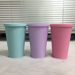 Acrylic Skinny Tumbler Multi Color 16oz Matte Double Walled Sippy Cup with Lid Creative Gifts For Kid