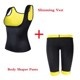 (Vest+Pant) Neoprene Body Shaper Women's waist trainer Slimming Pants & Vest Super Stretch Super Lose Weight control pant LJ200814