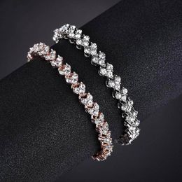 Fashion Roman Style Women Bracelets Wristband Shiny Hearts Link Crystal Bracelets & Bangles Wedding Jewellery Accessories