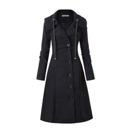 Retro Long Trench Winter Black Stand Collar Gothic Elegant Women Coat Vintage Female Warm 201218