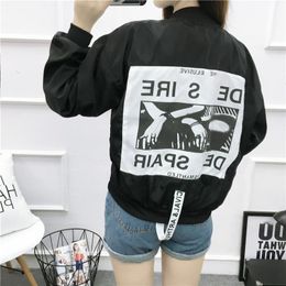 Autumn Women Pink Stand Collar Zipper Letter Casual Jackets Full Back Patch Ribbon Oversized Bomber Jacket T200111