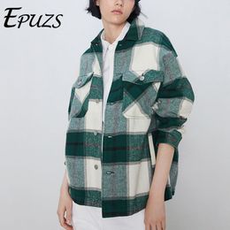 Casacos de inverno e jaquetas Mulheres grosso verde xadrez xadrez xadrez de casaco casual Botão de escritório senhoras casacos vintage sobretudo outwear 201106