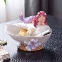 NEW Shell Mermaid Storage box ornaments blue/purple Resin arts and crafts Figurines fish Miniatures home decoration accessories T200710