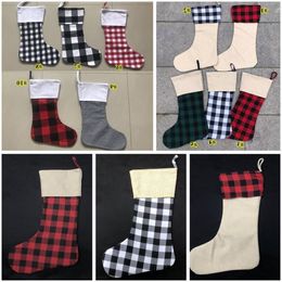 Red Plaid Christmas Stocking Cotton Buffalo Flannel Black Christmas Decor Poly Sublimation Blanks Santa Stockings Wholesale