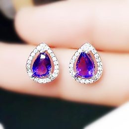 Natural real amethyst or citrine stud earring Per jewelry 5x7mm 0.7ct 2pcs gemstone 925 sterling silver Fine jewelry X2185