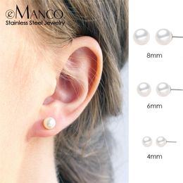 e-Manco korean style small minimalist stud earrings for women shell sea Simulated-pearl hypoallergenic earings fashion jewelry Y200323