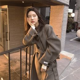 Cashmere coat women's long autumn and winter new Korean leisure cotton padded woolen high-end woolen coat 201218