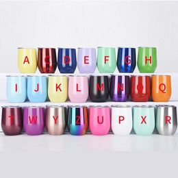 12oz Eggshell Mug Wine Glasses Stainless Steel Tumbler Double Wall Vacuum Insulated Champagne CoffeeCup with Lids and Straw WWQ