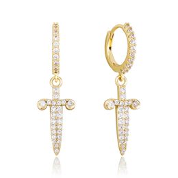 Charming Women Earrings Gold Plated Bling CZ Sword Earrings for Men Women Hip Hop Earrings Nice Gift for Friend