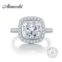 AINUOSHI 3 Carat Brilliant Cushion Cut NSCD Engagement Big Ring Genuine 925 Sterling Silver Rings for Women Anniversary Gift Y200107