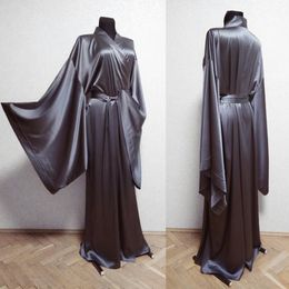 Elegant Winter Silk Long Sleeve Women Sexy V Neck Kimono Pregnant Party Sleepwear Bathrobe Sheer Nightgown Robe