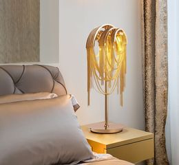 Postmodern luxury creative metal golden tassel table lamp bedside G9 lighting bedroom art decoration lamps