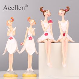 2pcs/set Beautiful Angel Resin Craft Fairy Figurines Wedding Gift Home Deskto Decoration Accessories Souvenirs T200703