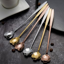 Long handle Flower Heart spoons Stainless steel Cocktail Stirring Spoons Ice Cream Coffee Spoon Home Bar Flatware tools will and sandy new