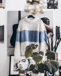 Long Sleeve Mohair ColorBlock Sweater 2020 Winter Autumn Woman Sweaters Pullovers Casual Knitted Striped Fuzzy Fluffy Sweater Y200722