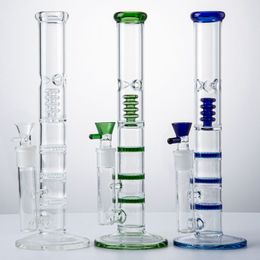 Clear Hookahs With Triple Honeycomb Hookahs Straight Tube Birdcage Perc Glass Bong Dab Rigs Water Pipes Oil Rig HR316