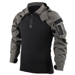 Men's Hoody Combat T-shirt, Tactical Hunting Shirt Uniform Camouflage Cool Hooded Long Sleeve T-shirt Equipment 220115