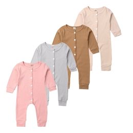 Unisex Baby Boy Girl Rompers Long Sleeve Button Solid Toddler Casual Jumpsuits Newborn Rompers Baby Boys Clothes 201029