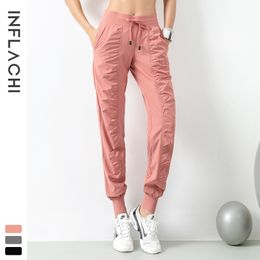 Yoga Spodnie Sznurek Elastyczny Talia Joggers Luźne Dopasowanie Oddychająca Siłownia Ubrania Kobiety Spodnie Spodnie Running Fitness Pocket Casual Calni Rajstopy