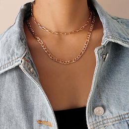 2Pcs/Set Gold Colour Curb Cuban Miami Choker Necklaces Collar Steampunk Link Chain Long Necklaces Women Jewellery Party