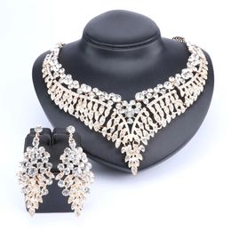 Women Bridal Necklace Earrings Set With Full Rhinestones Crystal Fashion Wedding Party Jewellery Sets 6 Colours