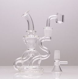 Clear Recycler Dab Rig Mini Smoking Pipe Hookahs 6.1 Inch Heigh Glass Bong with 1 Bowl