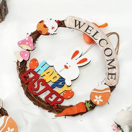 Novelty Items Trendy Door Hanging 28cm Easter Egg Simulation Wooden Bunny Wreath Easter Decoration DHL FREE YT199502