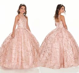 gold pageant dresses for toddlers UK - 2020 Bling Rose Gold Mini Quinceanera Pageant Dresses For Little Girls Glitter Tulle Jewel Rhinestones Beaded Party Dress Toddler 224U