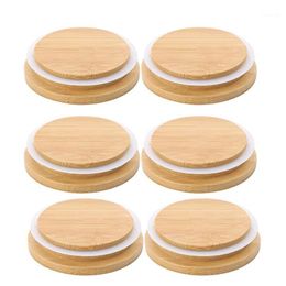 Storage Bottles & Jars 6-pieces Wooden Mason Jar Lids Reusable Bamboo Glasses Compatible With Wide Mouth Kitchen Storage1