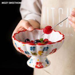 MDZF WEETHOME 200ml Ceramic Dessert Plate Ice Cream Ogurt Salad Plate Hand Painted Dessert Bowl Cone Holders Kitchen Accessories 201217