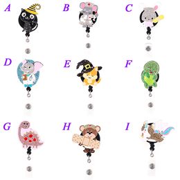 1pc /5pcs /10pcs Cute Retractable Rhinestone Ename Animal Cat Bear Elephant Shape Badge Reel for Student