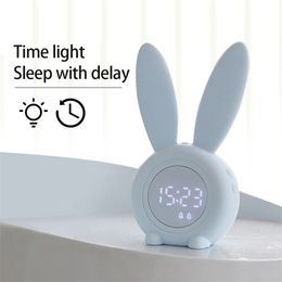 Cute Rabbit Electronic Small Alarm Clock Sound Induction Timer LED Digital USB Clock With Night