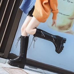 Hot Sale-New WinterMotorcycle Boots Long Boots Plush Inside Warm Fur Shoes Women Knee High Boots Wedges High Heels