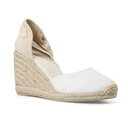 Damen-Sommer-Espadrille-Absatz-Plattform-Keil-Sandalen, Knöchelschnallenriemen, geschlossene Zehenschuhe, überkreuzt gebundene Gummi-Schnürschuhe Q1217