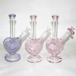 Purple Heart shape glass bong oil rig hookah 14MM bubbler dab rig bongs Hookahs quartz banger nail female joint ash catcher