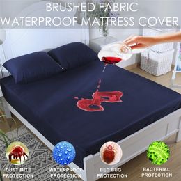 Waterproof Mattress Pad Cover Navy Blue Fitted Sheet Home Bed Protector Bedbug Proof Machine Washable 201218