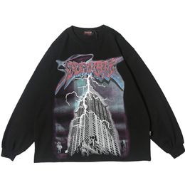Lighting Graphic Long Sleeve T Shirts Gothic Punk Rock ees Men Hip Hop Streetwear Goth Fall rending Clothes op 220312