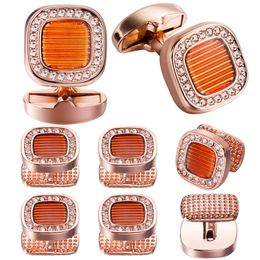 HAWSON 8PCS/Set Tuxedo Cufflinks and Studs for Men Retro Square Enamel Cuff Links Set with Crystal Fashion Men's Jewelry B1204