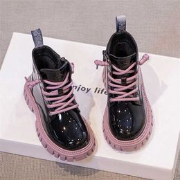 Short Fur Ankle Winter Children Fashion Boots for Girls Toddlers Warm Plush Shoes Platform Kids Black/Pink 4-10Y 211227