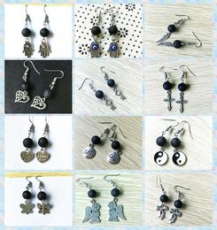 Mixed style order Palm wing love key cross love Taiji butterfly volcanic stone Lava earrings yoga Earrings black Chandelier women Earrings