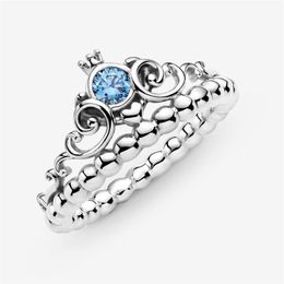 Cluster Rings 925 Silver Crown Moulding Blue Zircon Women Fashion Fine Jewellery 2022 Sterling Round Ring Gift